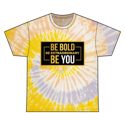 Unisex Tie Dye Cotton Tee - Be Bold Be Extraordinary Be You - Summer Vibes, Casual Wear, Festival Attire, Gift for Friends, Trendy Fashion