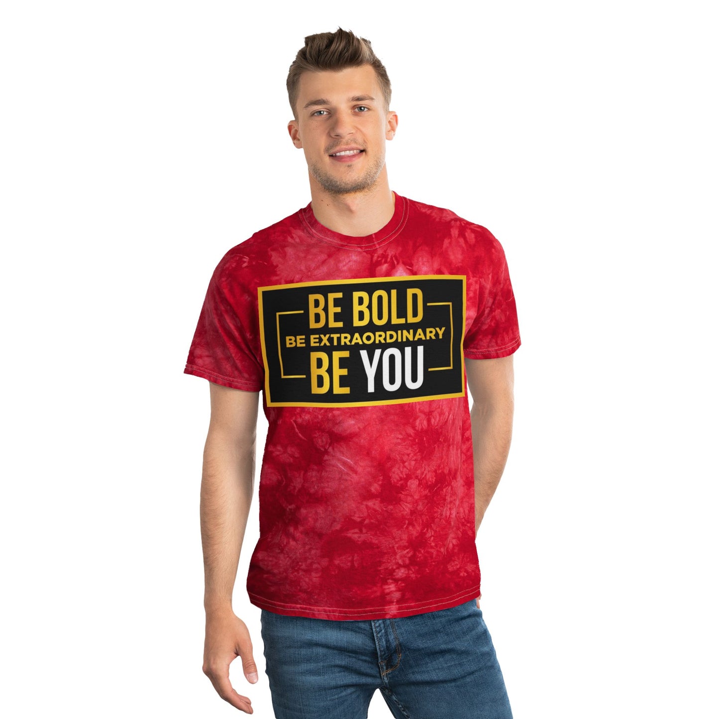 Bold Tie-Dye T-Shirt - Be Bold Be Extraordinary, Unique Graphic Tee, Casual Wear, Gift for Creatives, Summer Fashion, Vibrant Color Top